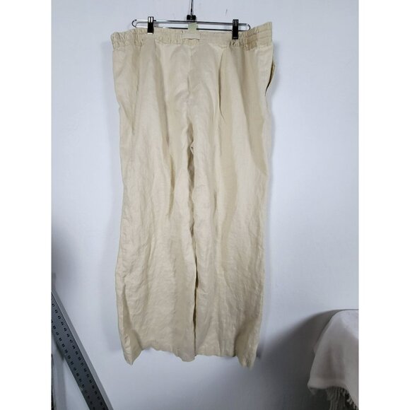 So Be It Women's High Rise Linen Drawcord Waist Casual Wide Leg Pants Cream XL - Picture 2 of 9